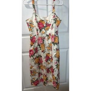 Cynthia Rowley Dress Womens Size 8 Ivory Floral Linen Sundress Adjustable Straps